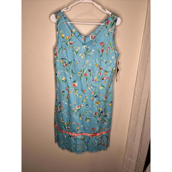 Dresses & Skirts - R&K Original Petite Dress Aqua Floral Summer Beach Size12P